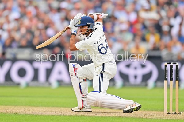 Yashasvi Jaiswal India drives v England 4th Test Old Trafford 2025