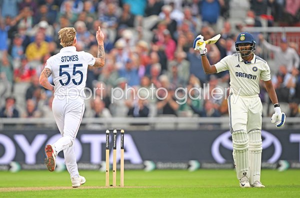 Ben Stokes England celebrates v Sai Sudharsan India wicket Old Trafford Test 2025