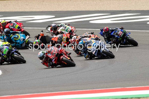 Francesco Bagnaia leads the field and Brad Binder Italian Moto GP Sprint 2025