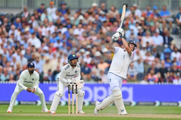 Ben Stokes England hits a 6 v India 4th Test Match Old Trafford 2025