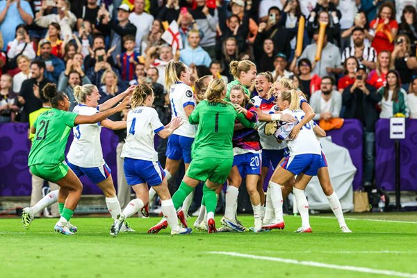 Chloe Kelly of England celebrates with teammates following the team's victory in the penalty shoot out during the UEFA Women's EURO 2025 Final.