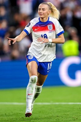 Chloe Kelly of England celebrates after scoring the winning penalty during the UEFA Women's EURO 2025 Final