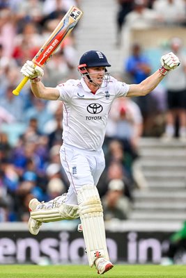 Harry Brook England celebrates century v India 5th Test Match Oval 2025