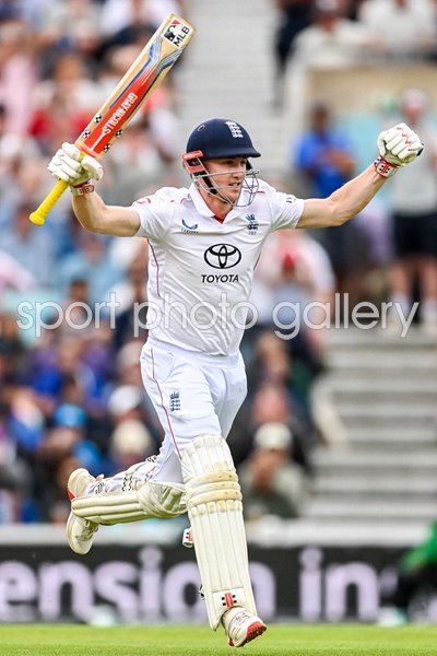 Harry Brook England celebrates century v India 5th Test Match Oval 2025