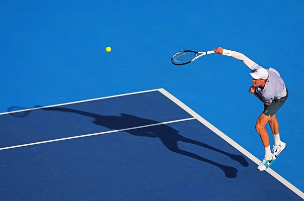Jannik Sinner Italy serves v Adrian Mannarino Cincinnati Open 2025