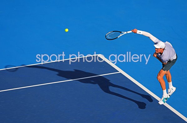 Jannik Sinner Italy serves v Adrian Mannarino Cincinnati Open 2025