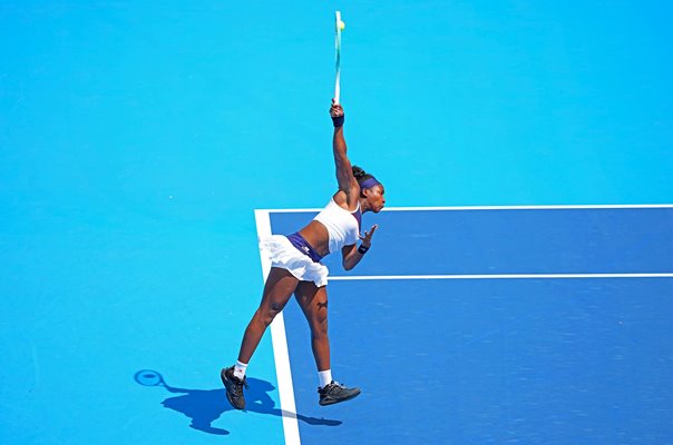 Coco Gauff USA serves v Xinyu Wang Cincinnati Open 2025  