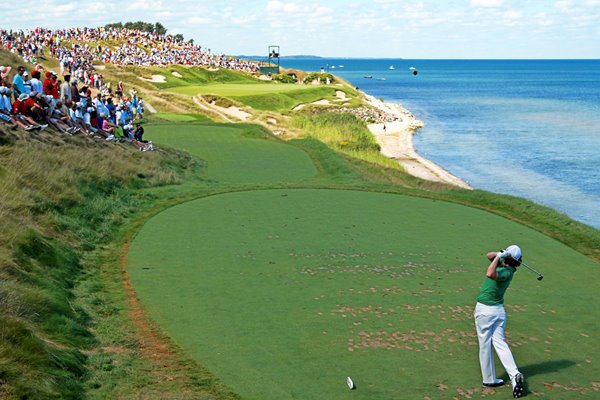 Rory McIlroy plays his tee shot - 7th Whistling Straights