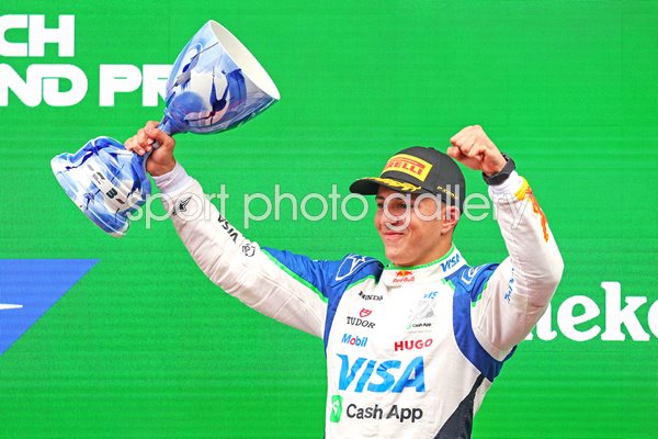 Isack Hadjar France celebrates podium finish Netherlands Grand Prix 2025