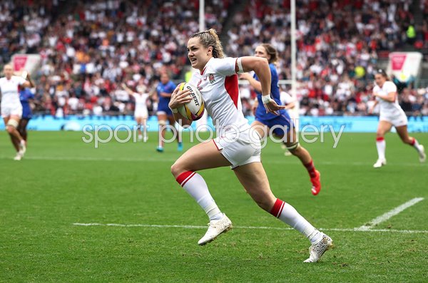 Ellie Kildunne England celebrates try v France Semi Final Women's Rugby World Cup 2025