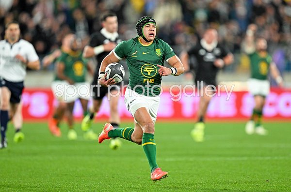 Cheslin Kolbe South Africa scores v New Zealand Rugby Championship Wellington 2025