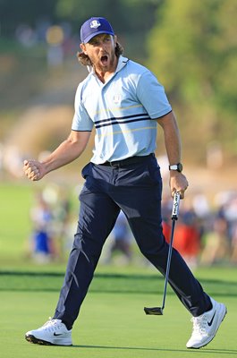 Tommy Fleetwood Europe celebrates Friday afternoon fourball matches Ryder Cup 2025