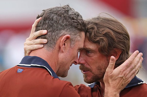 Tommy Fleetwood & Justin Rose Europe celebrate Saturday Afternoon Four-balls Ryder Cup 2025