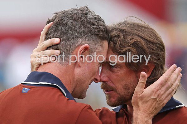 Tommy Fleetwood & Justin Rose Europe celebrate Saturday Afternoon Four-balls Ryder Cup 2025
