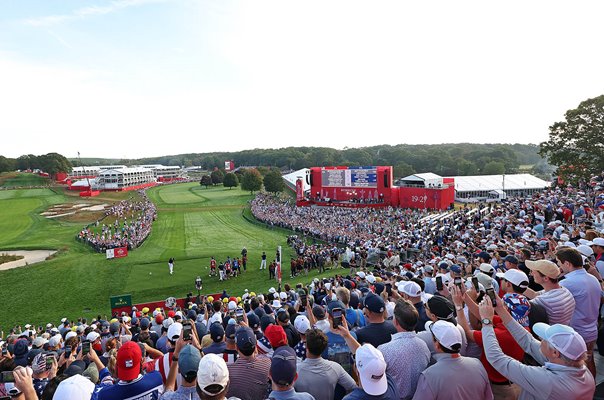 Bryson DeChambeau USA 1st tee Saturday morning foursomes Ryder Cup 2025