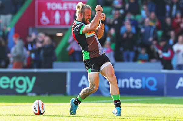 Tyrone Green Harlequins celebrates v Saracens Gallagher PREM The Stoop 2025