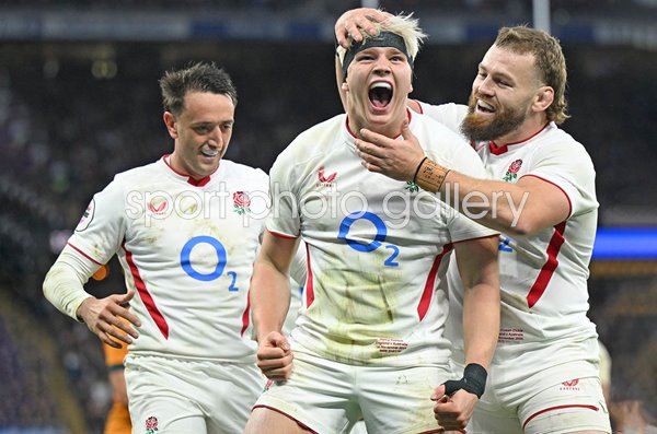 Henry Pollock England celebrates try v Australia Autumn Series Twickenham 2025