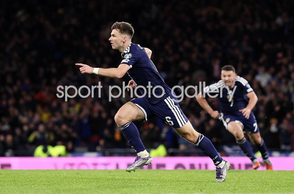 Kieran Tierney Scotland celebrates goal v Denmar World Cup 2026 Qualifier