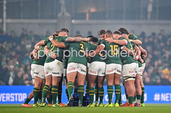 South Africa team huddle v Ireland Autumn Nations Series Dublin 2025
