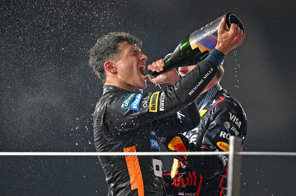 Lando Norris World Drivers Champion Champagne Celebration Abu Dhabi 2025