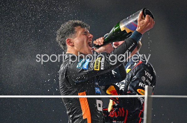 Lando Norris World Drivers Champion Champagne Celebration Abu Dhabi 2025