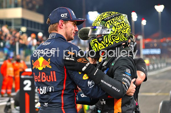 2024 champion Max Verstappen congratulates 2025 champion Lando Norris Abu Dhabi