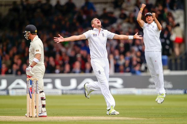 Stuart Broad celebrates dismissing Brendon McCullum Lords 2013