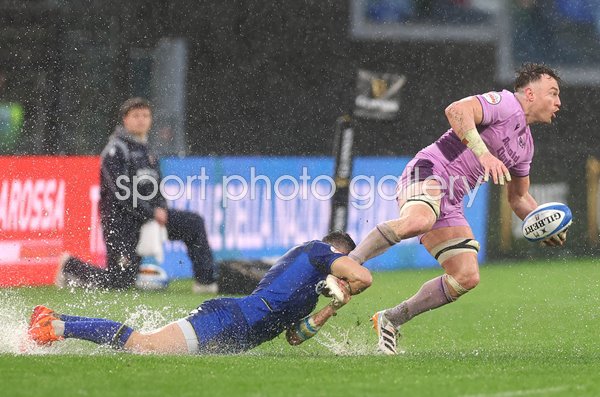 Jack Dempsey Scotland tackled by Alessandro Fusco Italy Six Nations Rome 2026