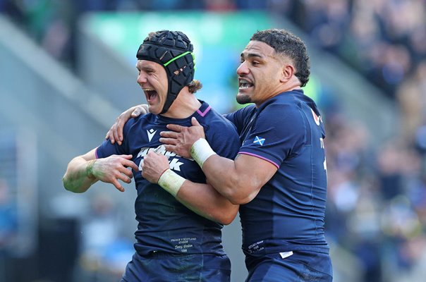 Darcy Graham & Sione Tuipulotu Scotland celebrate v France Murrayfield Six Nations 2026