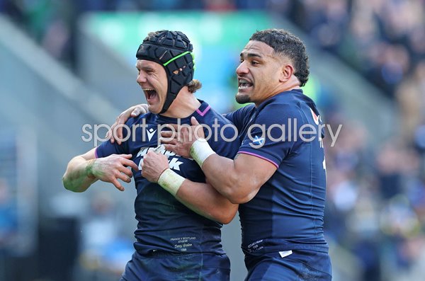 Darcy Graham & Sione Tuipulotu Scotland celebrate v France Murrayfield Six Nations 2026