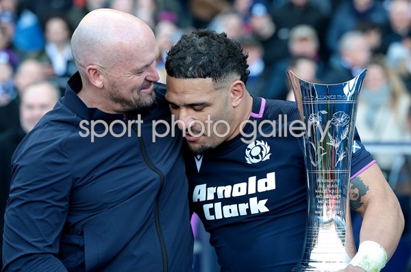 Gregor Townsend & Sione Tuipulotu celebrate Scotland win v France Six Nations 2026