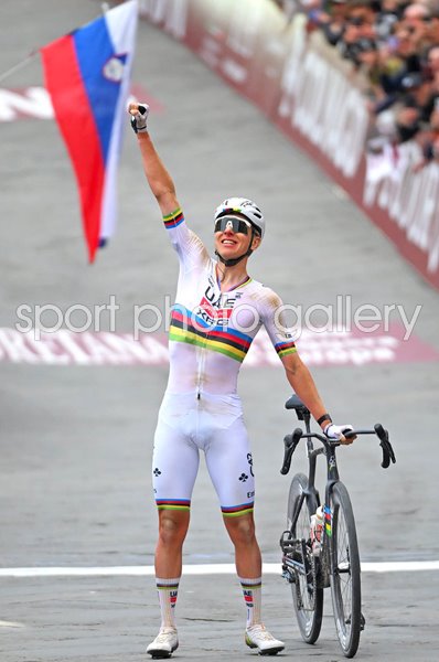 Tadej Pogacar Slovenia celebrates 4th Strade Bianche win 2026