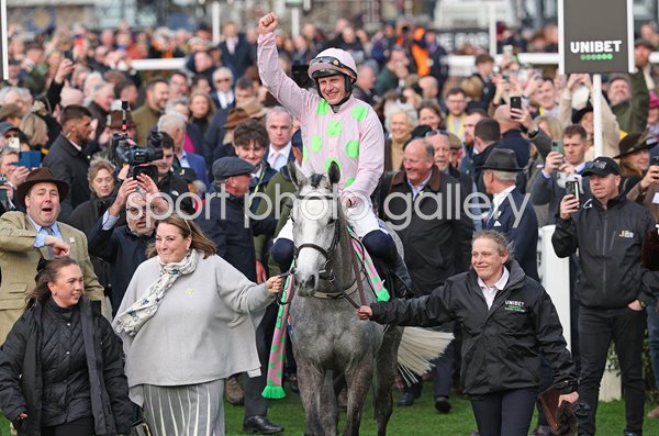 Paul Townend celebrates on Lossiemouth Champion Hurdle Cheltenham Festival 2026