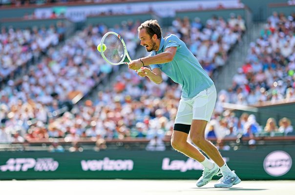 Daniil Medvedev returns v Jannik Sinner Italy Indian Wells Final 2026