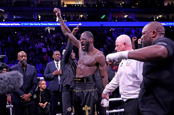 Deontay Wilder celebrates win v Dereck Chisora London 2026