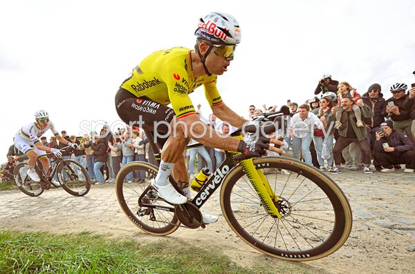 Wout van Aert leads Tadej Pogacar Paris-Roubaix cobbles 2026 