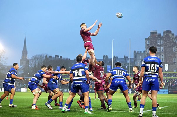 Tom Burrow Sale Sharks wins lineout v Bath PREM Rugby Cup 2026