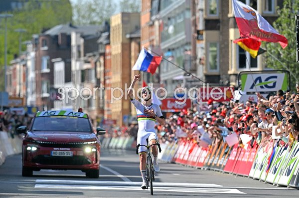 Tadej Pogacar Slovenia celebrates Liege Bastogne Liege win 2026  