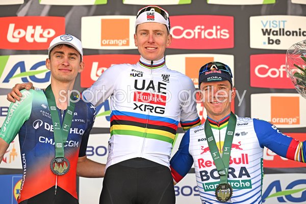 Paul Seixas, Tadej Pogacar & Remco Evenepoel Liege Bastogne Liege Podium 2026 