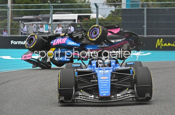 Pierre Gasly France crashes behind Alexander Albon Thailand Miami 2026