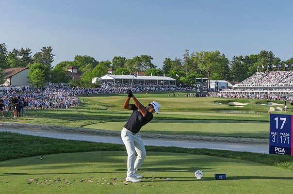 Aaron Rai England 17th tee Round 4 USPGA Championship Aronimink 2026