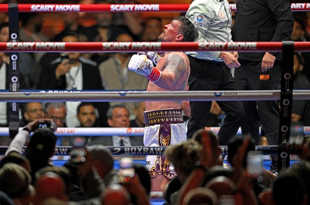 Oleksandr Usyk celebrates win v Rico Verhoeven Cairo Egypt 2026