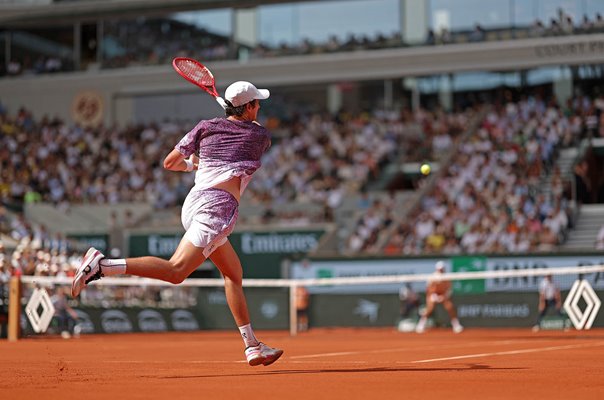 Joao Fonseca Brazil running forehand v Novak Djokovic French Open 2026