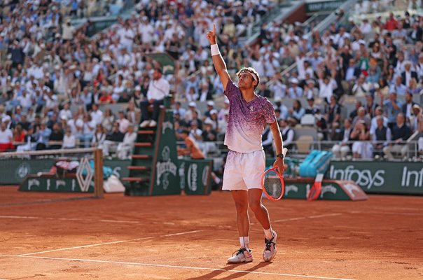 Flavio Cobolli Italy celebrates point v Alexander Zverev French Open Final Paris 2026