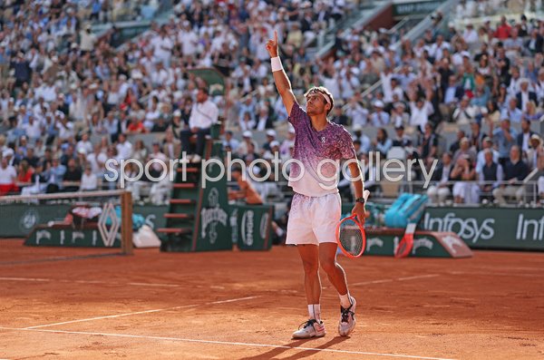 Flavio Cobolli Italy celebrates point v Alexander Zverev French Open Final Paris 2026