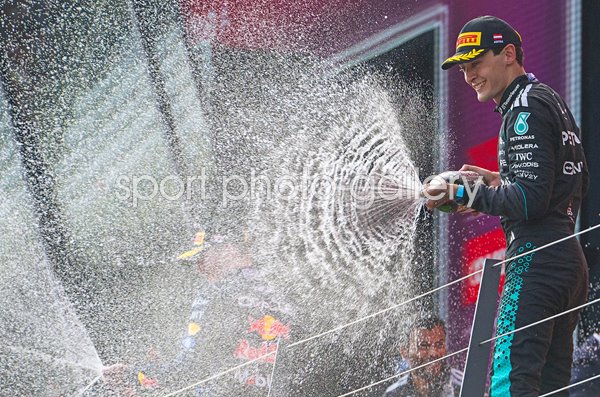 George Russell Great Britain champagne celebration Austrian Grand Prix 2026
