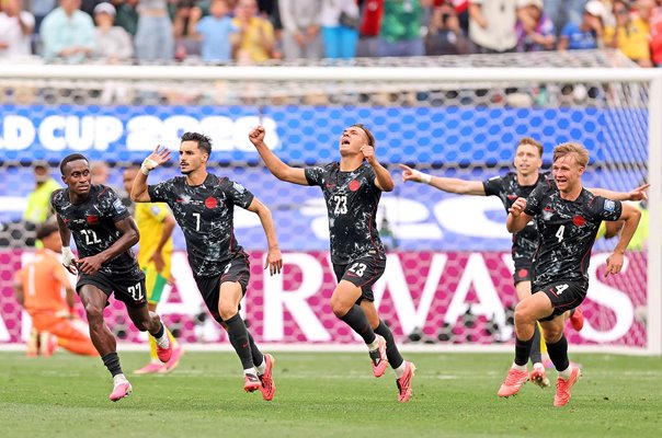 Stephen Eustaquio Canada celebrates winning goal v South Africa Last 32 World Cup 2026