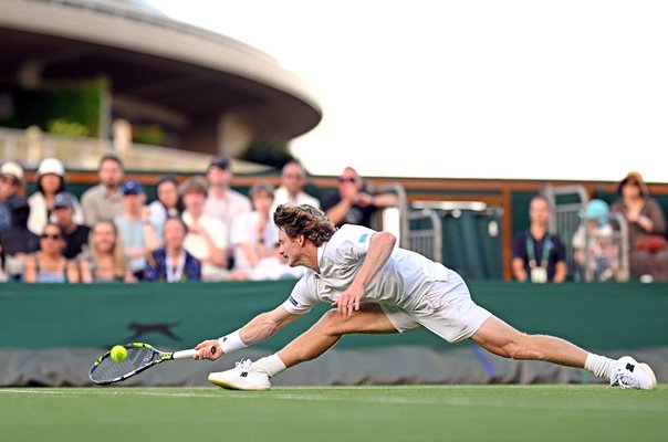 Dane Sweeny Australia stretch forehand v Grigor Dimitrov Wimbledon 2026