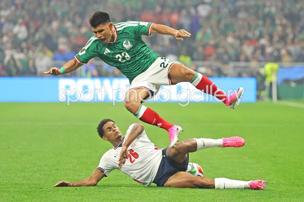 Jarell Quansah England tackles Jesus Gallardo Mexico Azteca Stadium World Cup 2026