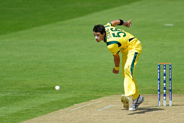 Mitchell Starc Australia bowls Cardiff 2013